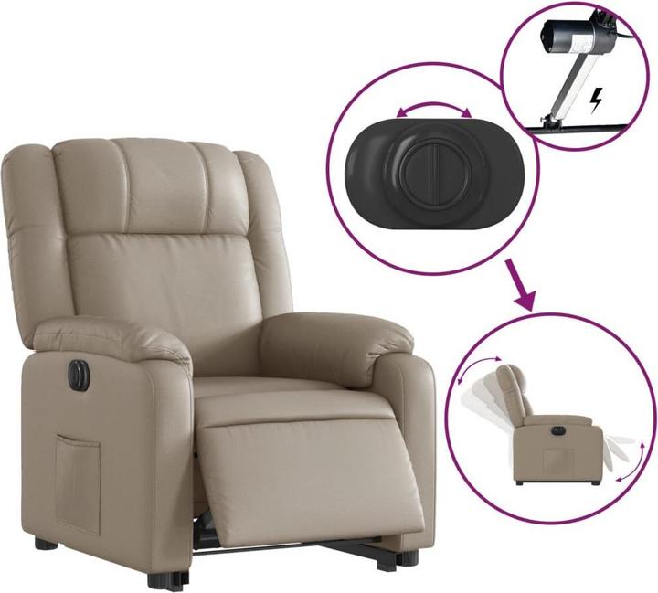 Actual product image vidaXL Recliner with stand-up aid electric Cappuccino faux leather