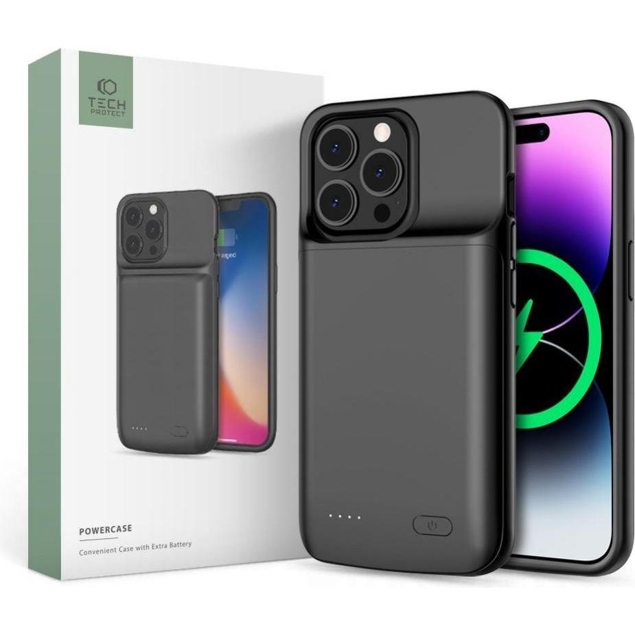 Tech-Protect Powercase (Apple iPhone 14 Pro, Apple iPhone 14), Smartphone Hülle, Schwarz