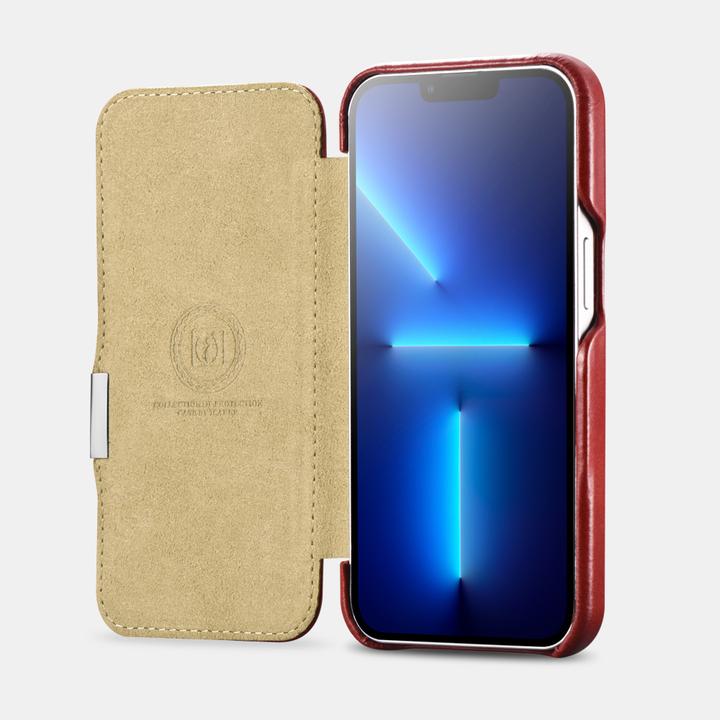 Image du produit iCarer iPhone 13 Pro Max - Echtleder Folio-Hülle mit Metallclip aus der Vintage-Serie Braun RIX1308 (Apple iPhone 13 Pro Max)