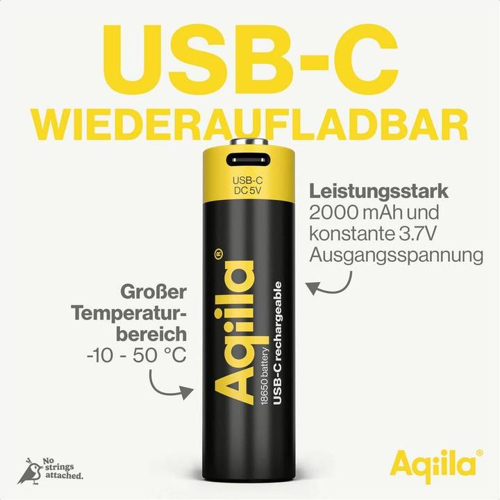 Produktbild Aqiila - USB-C Wiederaufladbare Batterie - 18650 - 2000 mAh - 1er-Pack (1 Stk., 18650, 2000 mAh)