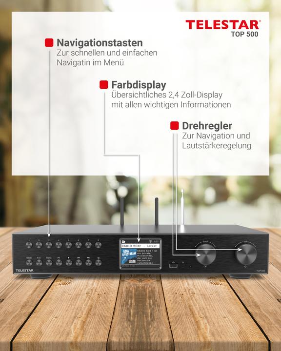 Actual product image Telestar TOP 500 sw HiFi-Tuner 43cm,Internet/DAB+/UKW,Streaming,BT,HM