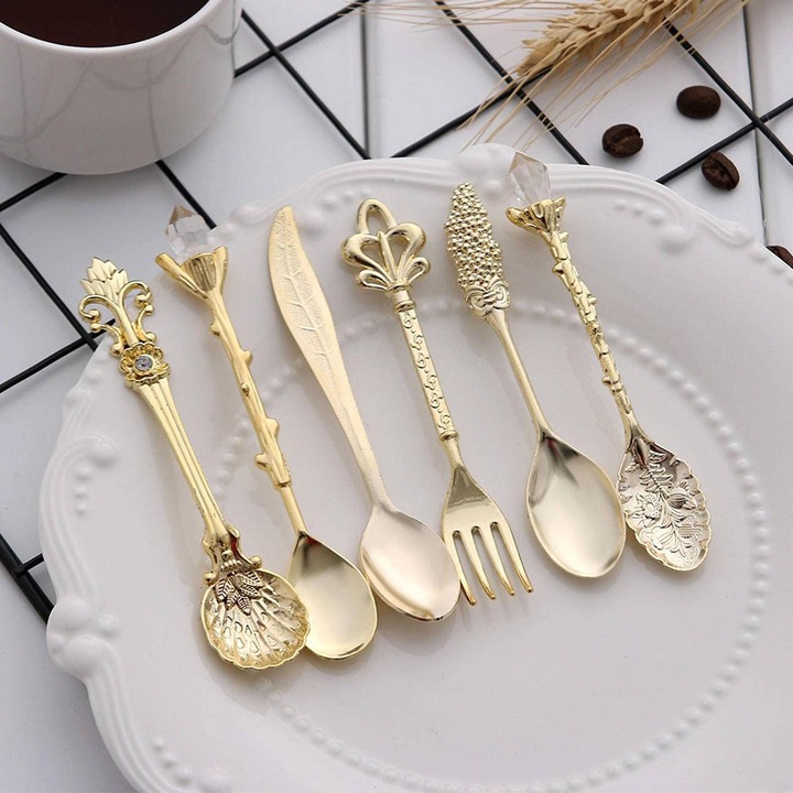 Immagine prodotto JTI Cucchiaio e forchetta da dessert, 6 pezzi - Oro (6 Pezzo/i, Set di posate)