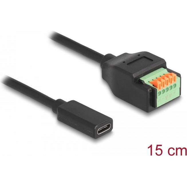 Thumbnail - Delock USB 2.0 Kabel USB Type-C™ Buchse zu Terminalblock Adapter mit Drucktaster 15 cm (1.50 m, USB 2.0), USB Kabel