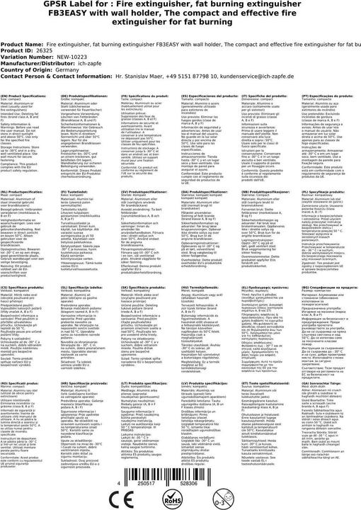 Actual product image Ich-zapfe Grease fire extinguisher - FB3EASY with wall bracket (A, B, F)