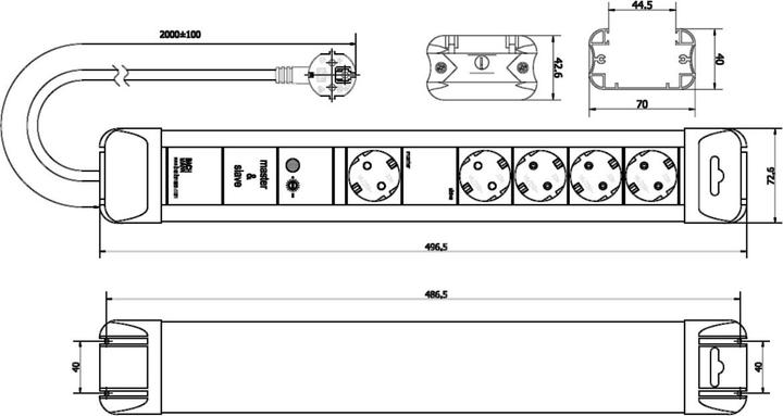 Produktbild Bachmann CONNECTUS Steckdosenleiste 4+1x Schutzkontakt, Master & Slave, Kunststoff, 2 m (4x, CEE 7/3, 2 m)