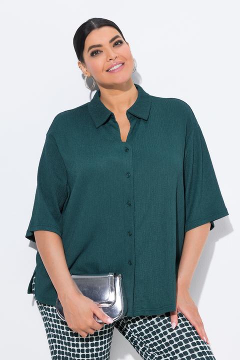 Actual product image Ulla Popken Lightly Textured 3/4 Sleeve Button Down Blouse (62)