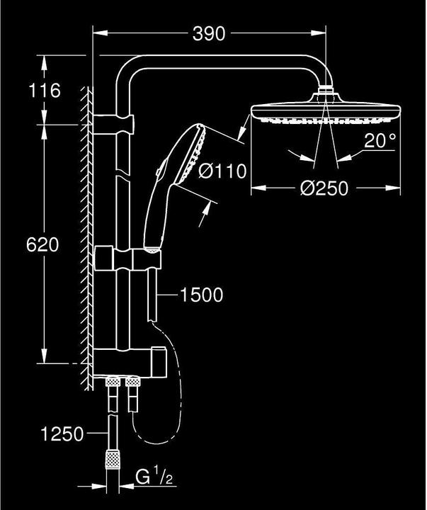 Produktbild Grohe Vitalio Start System 250 Flex Duschsystem mit Umstellung und Vitalio Start 110 Handbrause, Reno-Set