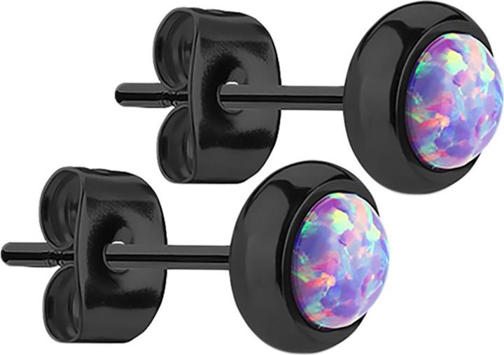 Image du produit Star Piercing Boucles d'oreilles noires avec opale violette (sans laiton, Acier chirurgical 316L)