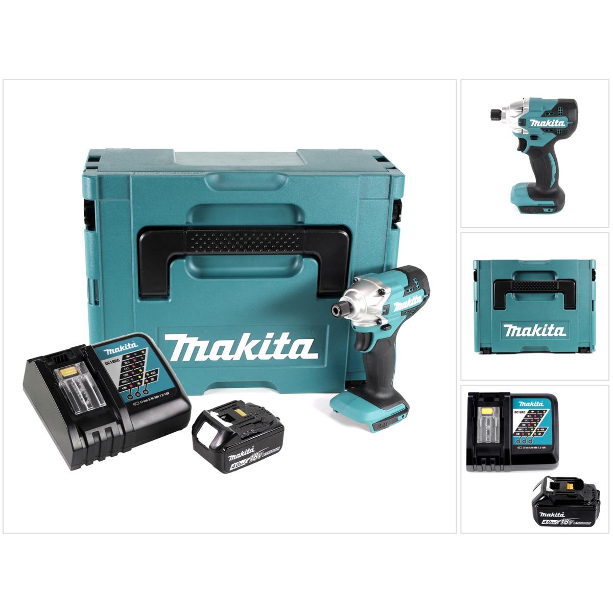 Makita, Bohrmaschine + Akkuschrauber, DTD 156 RM1J Akku Schlagschrauber 18V 155Nm + 1x Akku 4,0Ah + Ladegerät + Makpac (...