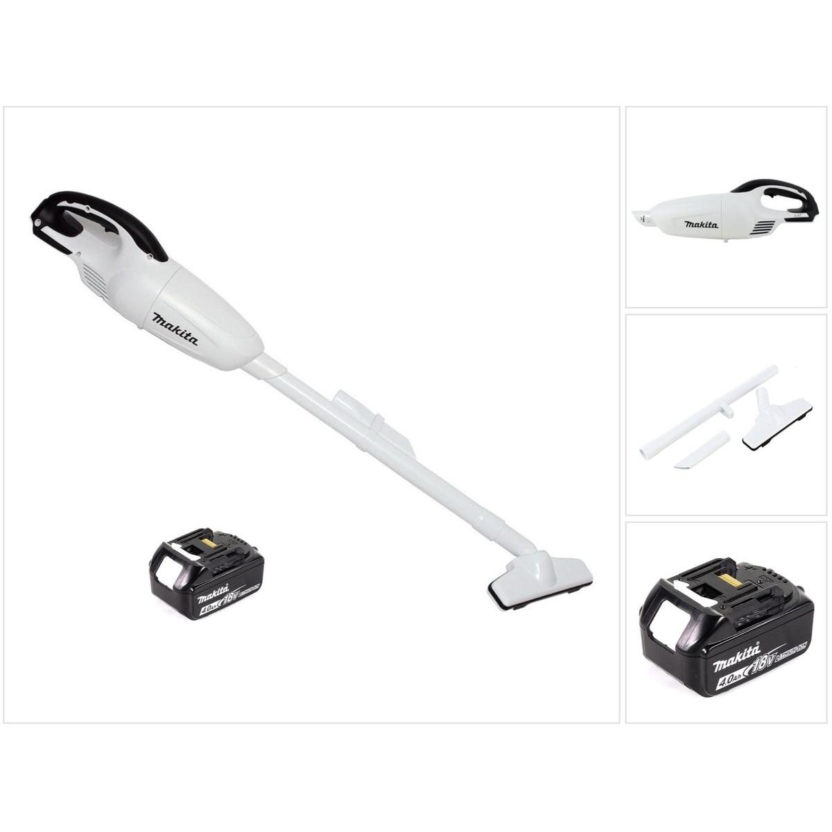 Makita DCL 180 M1 W 18 V Li-Ion Akku-Staubsauger Weiss + 1 x 4,0 Ah Akku - ohne Ladegerät, Staubsauger, Weiss