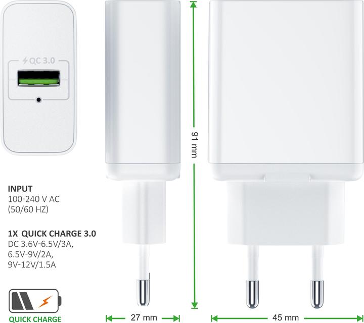 Actual product image Aplic USB charger 3000 mA, power supply with fast charging function, Quick Charge 3.0, Smart Charge, white (18 W, 1 portion)