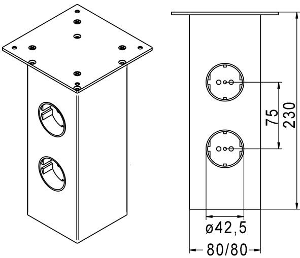 Actual product image EBB Bar consoles Powerstation, angular 80/80 mm, straight
