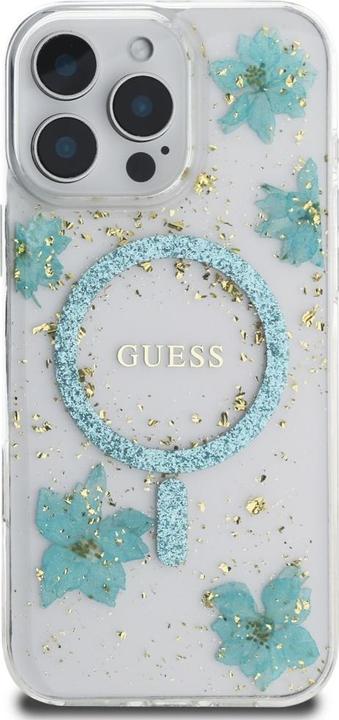Actual product image Guess Case Resin Flowers Glitter MagSafe for iPhone 16 Pro turquoise (Apple iPhone 16 Pro)