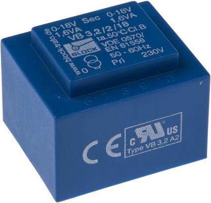 Block Transformator PCB 3,2VA 2x18V