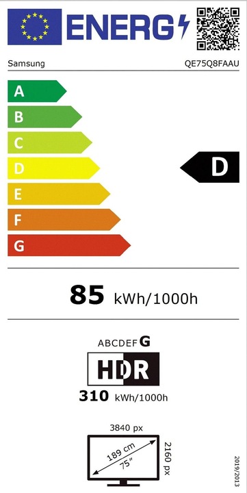 Label énergétique Samsung QE75Q8FAAU (75", Q8F, QLED, LED, 4K, 2025)