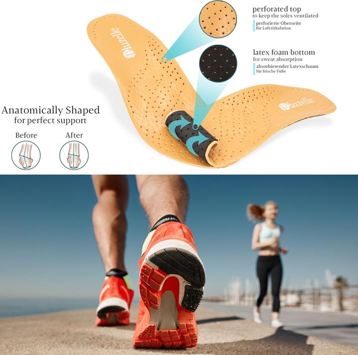 Actual product image Bluzelle Genuine leather insoles with arch support