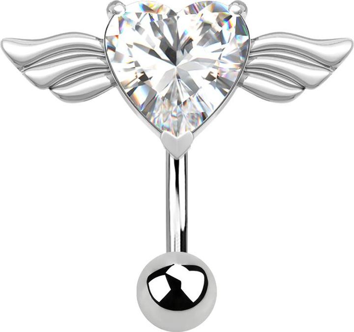 Immagine prodotto Star Piercing Angelo in argento a forma di banana con cuore in cristallo (senza ottone, Acciaio chirurgico 316L)