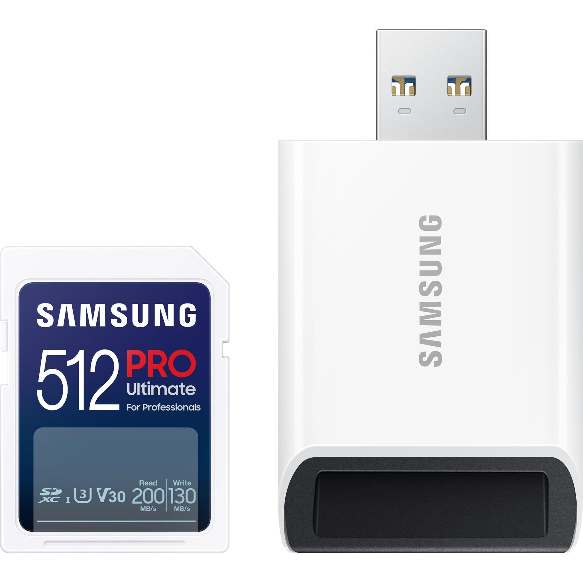 Samsung PRO Ultimate mit USB-Cardreader (512 GB, SDXC, U3, UHS-I), Speicherkarte, Weiss