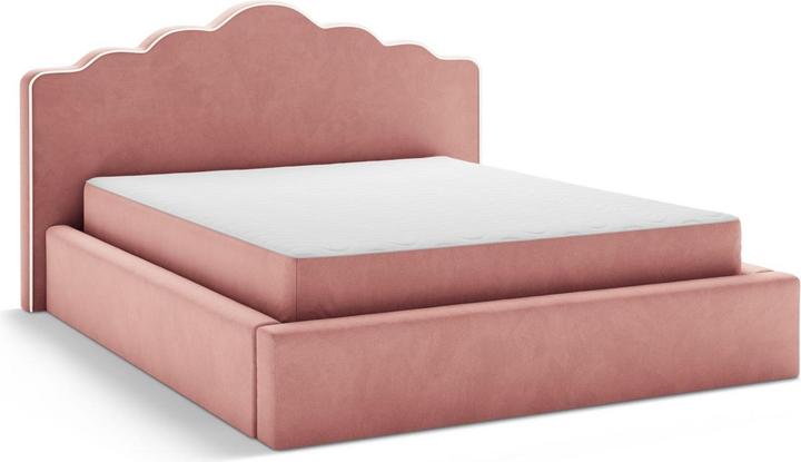 Actual product image Micadoni Velvet Storage Bed With Headboard, "Dream", Ivory and Pink, 222x220x122 Made in Europe (180 x 200 cm)