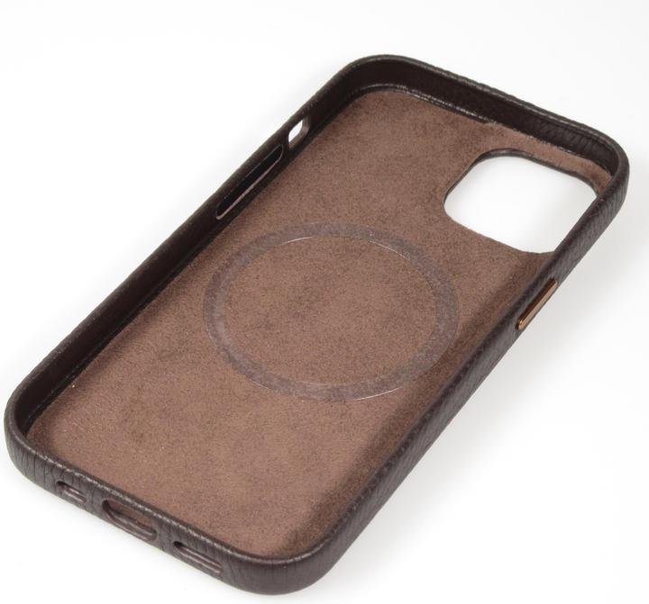 Image du produit PhoneLook Coque Cuir de veau luxe grainé intégral avec boutons métalliques et MagSafe foncé (Apple iPhone 15)