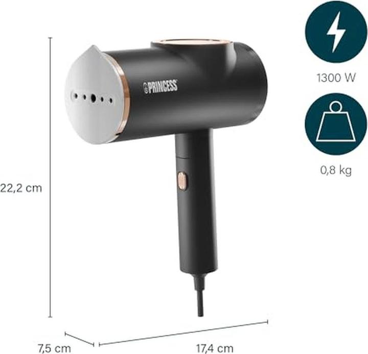 Produktbild Princess 01.332890.01.001 Dampfglätter Schwarz, Silber 1300W (1300 W, 18 g/min)