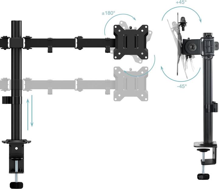 Produktbild Tooq Technology SOPORTE MESA GIRA INCLI 2 BRAZOS 17-27" NEGRO (Tisch, 27.01", 16 kg)