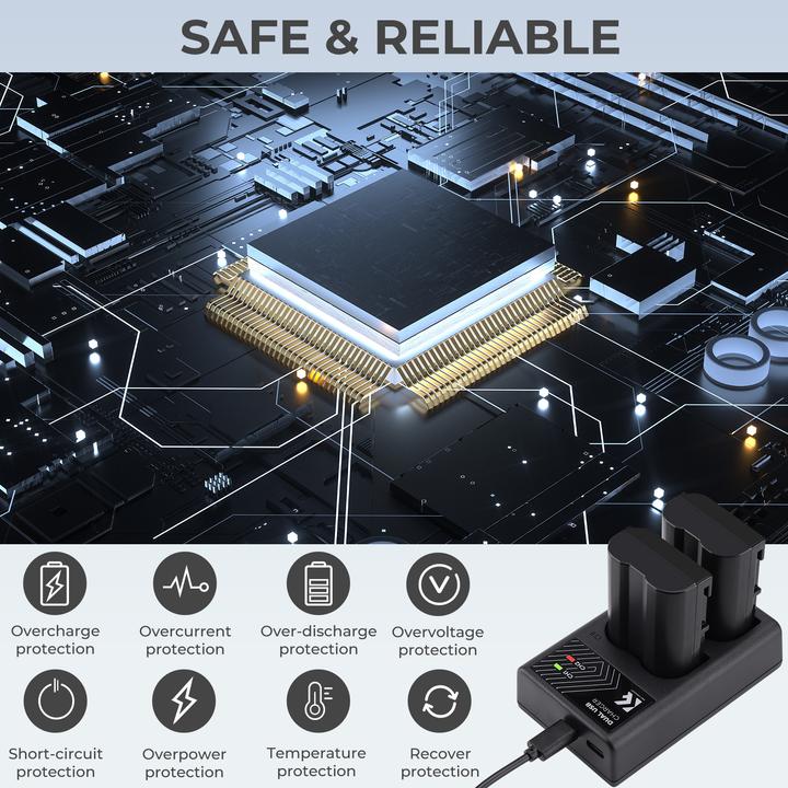 Produktbild K&F Concept EN-EL15 Digital Camera LED Dual Channel Charger with Type C Charging Cable (Kamera Akku Ladegerät)
