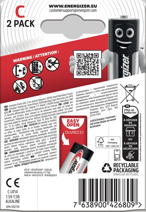 Image du produit Energizer Max Alcaline (2 pcs, C, 8000 mAh)