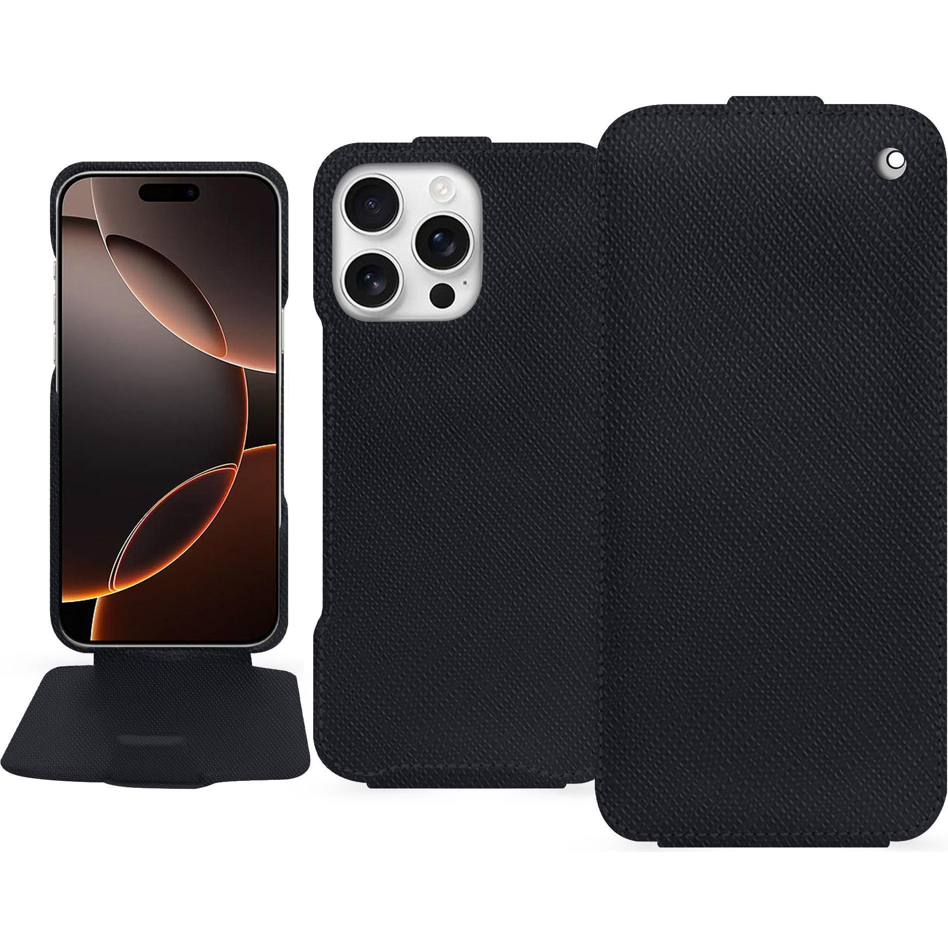 Noreve Lederschutzhülle vertikal (Apple iPhone 16 Pro), Smartphone Hülle, Schwarz
