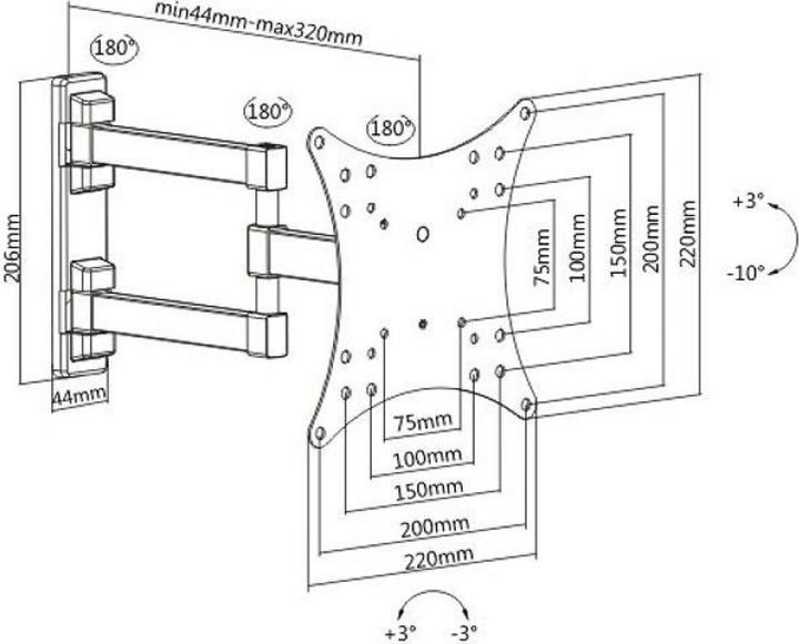 Actual product image Techly Bracket for LCD TV (adjustable arm) - Black - Screen size: 58.4-106.7 c (Ceiling, 42", 20 kg)