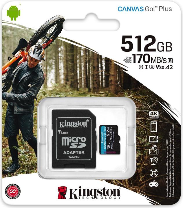 Image du produit Kingston Canvas Go Plus (512 Go, microSDXC, U3, UHS-I)