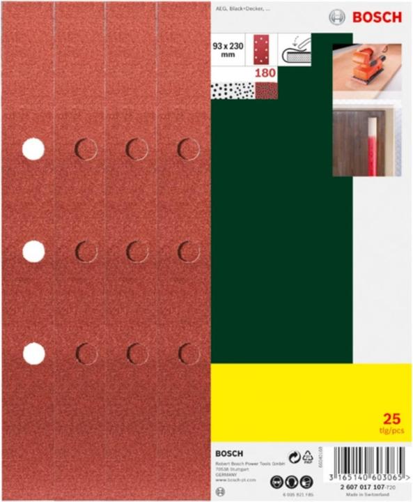 Produktbild Bosch Zubehör Schleifblatt-Set für Schwingschleifer, 25-teilig, 8 Löcher, 93 x 230 mm, 180 (180)