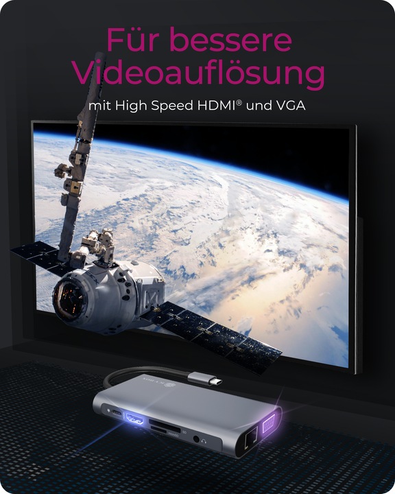 Actual product image Icy Box IB-DK4040-CPD - USB Type-C mini Dock PD (USB-C, 10 Ports)