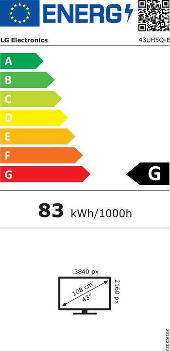 Label énergétique LG 43UH5Q-E Signage Display 43inch ADS UHD 500cd/m2 24/7 webOS Speaker wifi (3840 x 2160 pixels, 43")