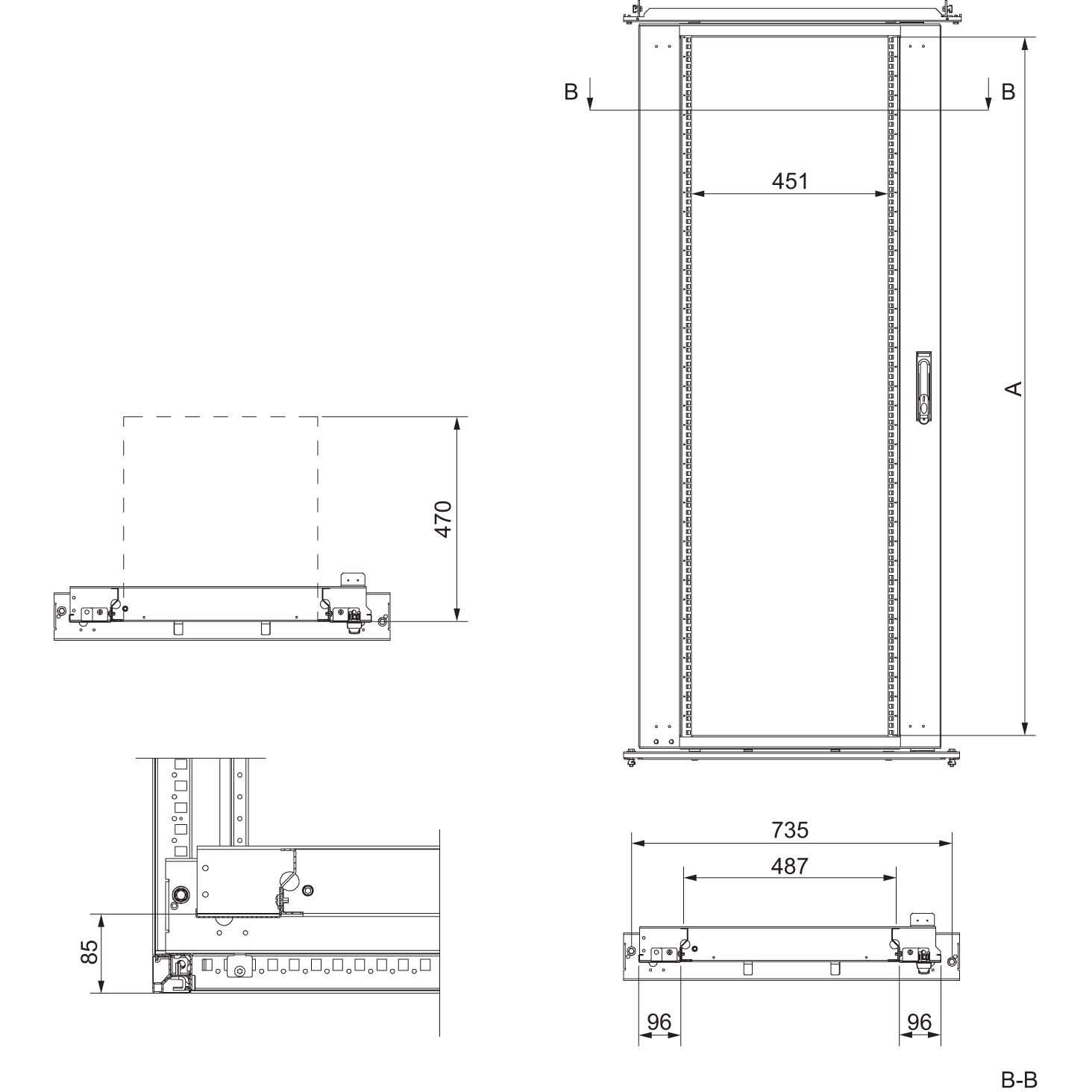 Thumbnail - Schneider Electric 19 Zoll-Rahmen SF/SM 2000x800mm schwenk. NSY - Rack-Zubehör, Serverschrank Zubehör, Grau