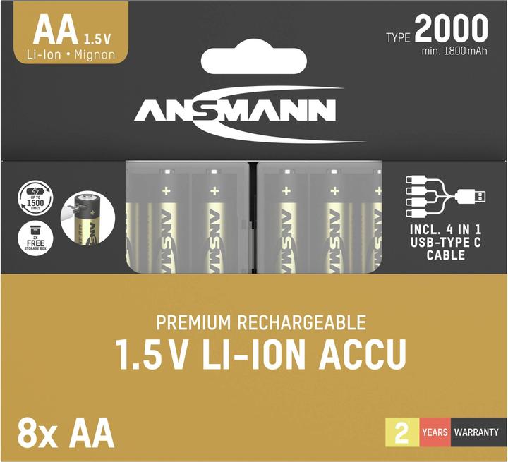 Produktbild Ansmann 1312-0039 Mignon (AA)-Akku Lithium 1800 mAh 1.2 V 8 St. (8 Stk., AA, 1800 mAh)