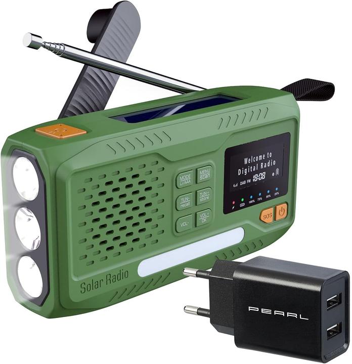 Produktbild Infactory Mobiles DAB+-Kurbelradio mit EWF, Solarpanel, LED und USB-Netzteil (DAB+, UKW, Bluetooth)