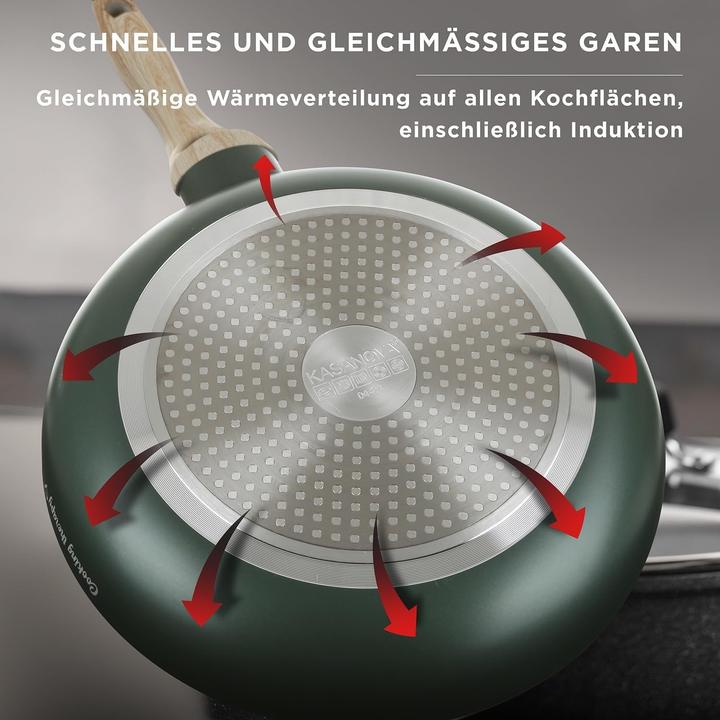 Immagine prodotto Kasanova Set pentole antiaderenti con spatola e manici effetto legno, 12 pezzi (Padella per friggere, Pentola)