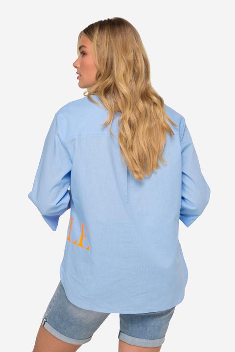 Produktbild Laurasøn Leinenmix-Bluse, Rundhalsausschnitt, Brusttasche, Schriftzug, 3/4-Ärmel (M)