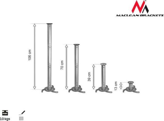 Actual product image Maclean MC-517 MC-517 Universal Ceiling Projectorius Screen Mount Bracket Adjustable Tilt (Ceiling)