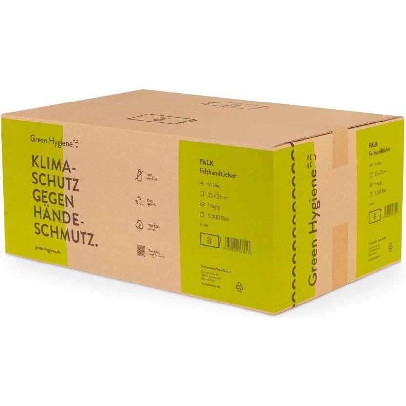 Thumbnail - Huchtemeier Papier FALK - Falthandtücher, Z-Falz, 25x23cm, 5000 Blatt - 100% CO2-neutral -, Haushaltspapier, Braun