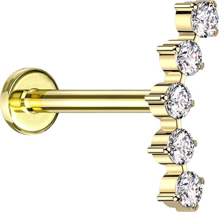 Actual product image Star Piercing Micro labret internal thread gold-plated curved gold-plated five round crystals silver (without brass, Titanium)