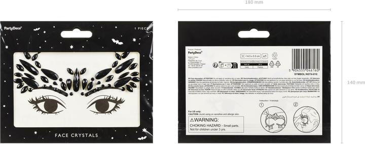 Image du produit Partydeco Bijoux de visage cristaux noir, 14.5 x 5.5 cm