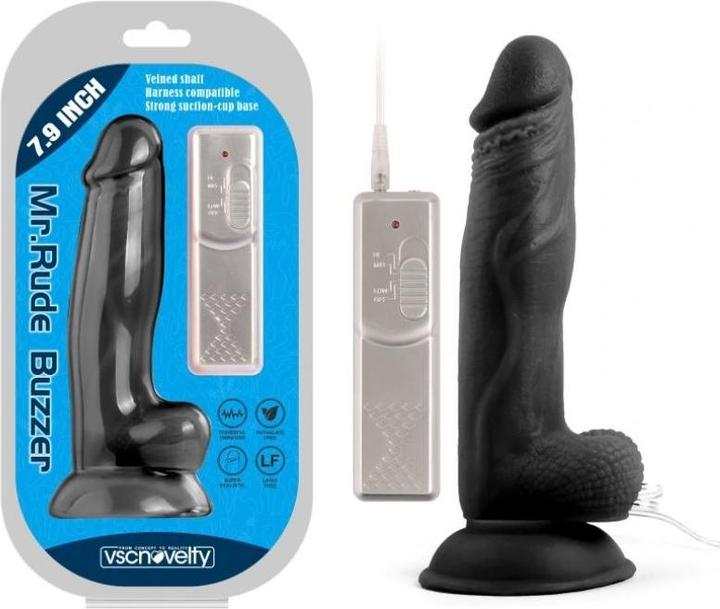 Immagine prodotto vscnovelty Mr Rude Buzzer Schwarzer Vibrator Penis 20 cm