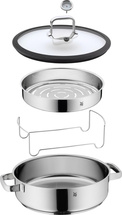 Produktbild WMF Kochtopf Dampfgarer rund 28cm Glasdeckel Silikonrand Vitalis Edelstahl (EU-Stecker)