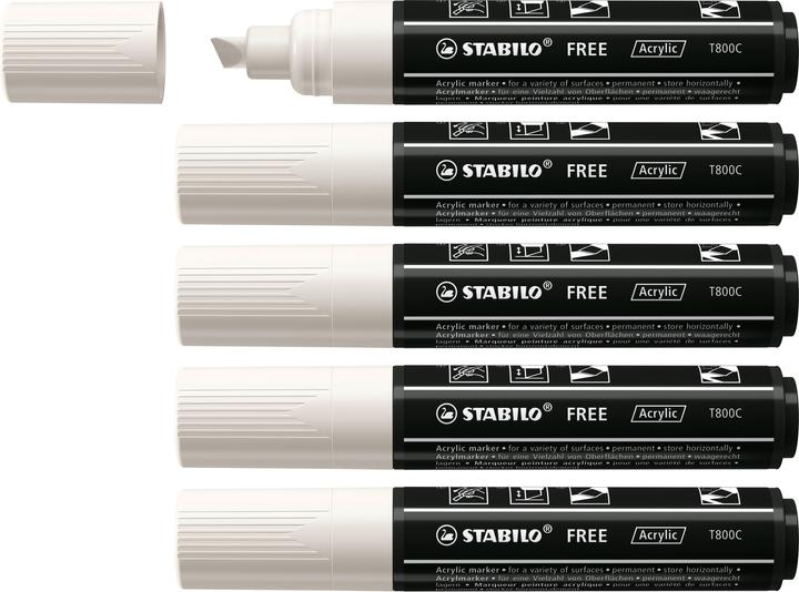 Actual product image STABILO Acrylic markers - FREE Acrylic - T800C wedge tip 4-10mm - single pen - white (White, 10 mm, 1 x)