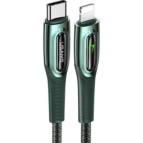 Usams Kabel pleciony USB-C na Lightning Smart Power-off 20W PD Cable1.2m ciemny zielony/dark green S (1.20 m, USB 2.0), ...