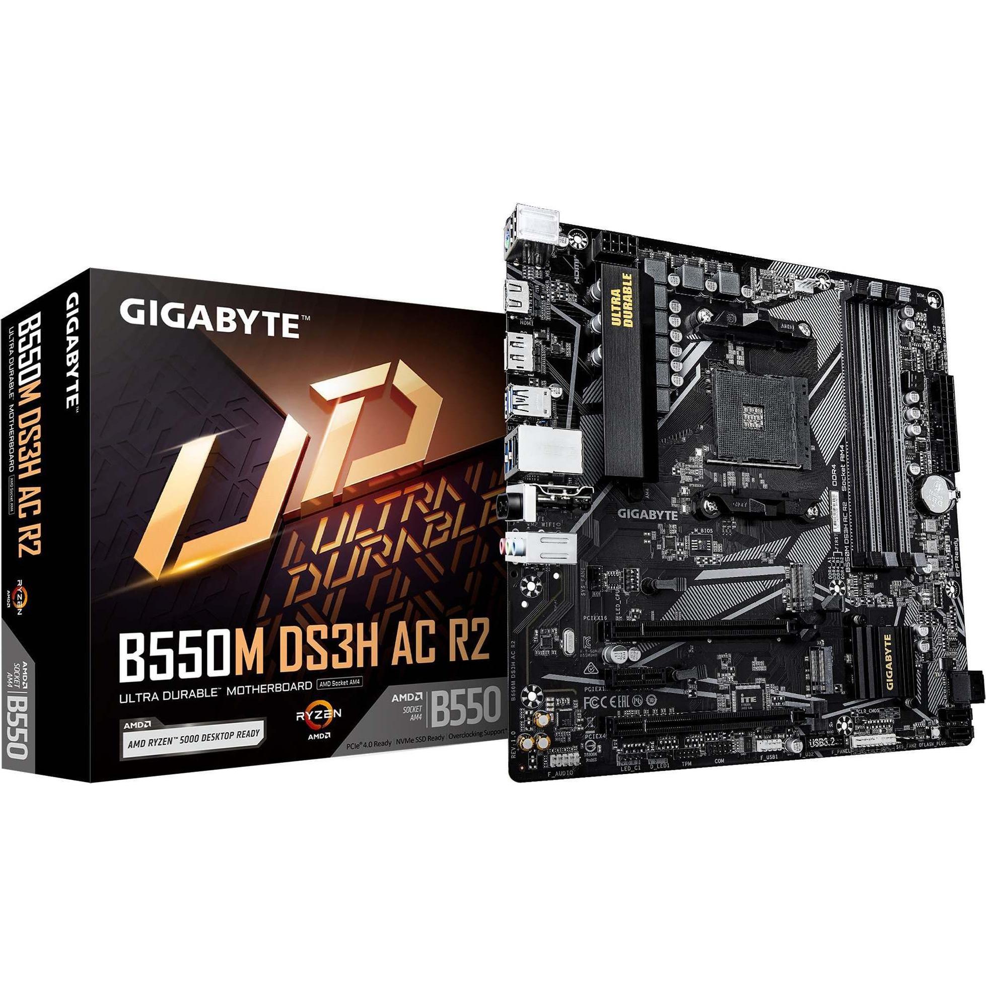 Gigabyte Motherboard für Intel Prozessoren B550M DS3H AC R2 (AM4, AMD B550, mATX), Mainboard