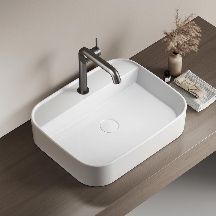 Produktbild Emke Aufsatzwaschbecken Rechteckiger Aufsatzwaschtisch Hänge Waschbecken Bad mit Hahnloch 500 x 400 (400 mm, 500 mm)