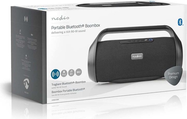 Actual product image Nedis Party Boombox 90W (90W/ 6h Battery/ Bluetooth/ TWS/ Carrying Handle) (6 h, Rechargeable battery operated)